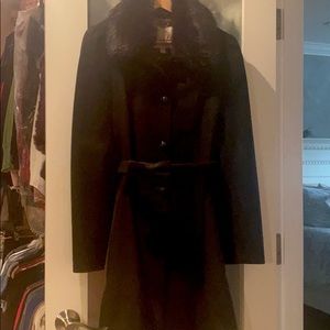 Banana republic fur collar wool coat